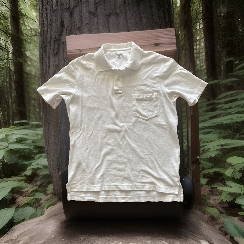 Lands End Mens Traditional Fit White Polo Shirt Short Sleeve Size M